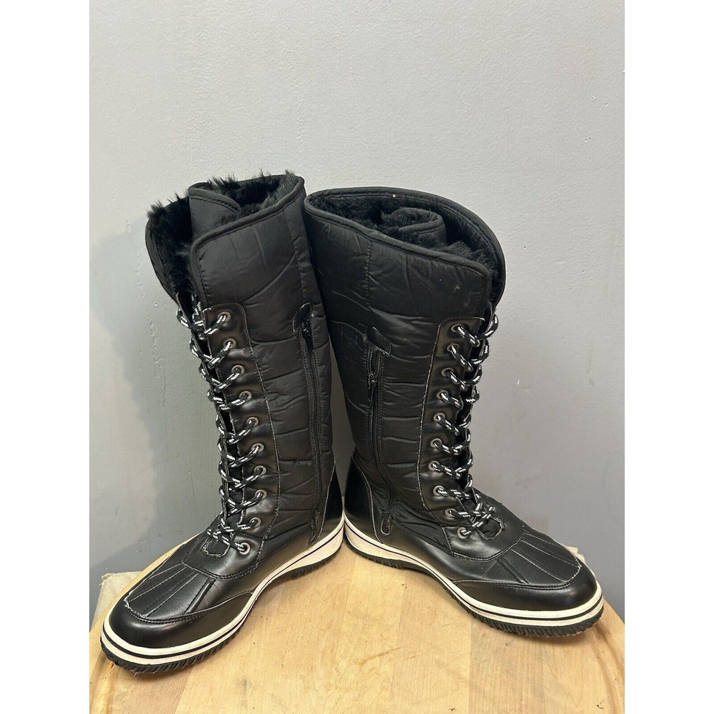AU Air‎ Underground Boots Womens 7 Quilted Lace Up Side Zip Black Tall Warm